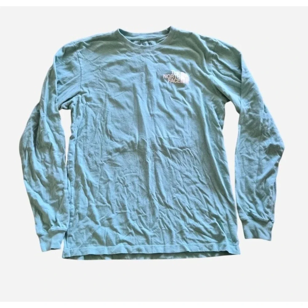 The North‎ Face Mens Small Long Sleeve Graphic T-Shirt Aqua Blue